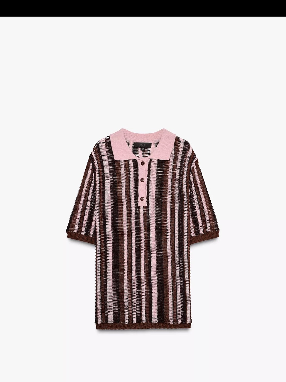Oversized Striped Polo Top in Pink and Brown